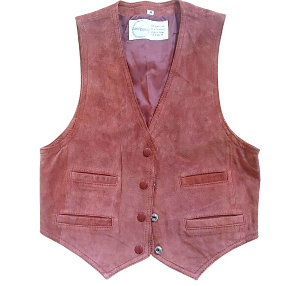 Vintage Suede Leather Vest Valerie Richards V-neck Button Two Pockets Western M - Picture 1 of 13